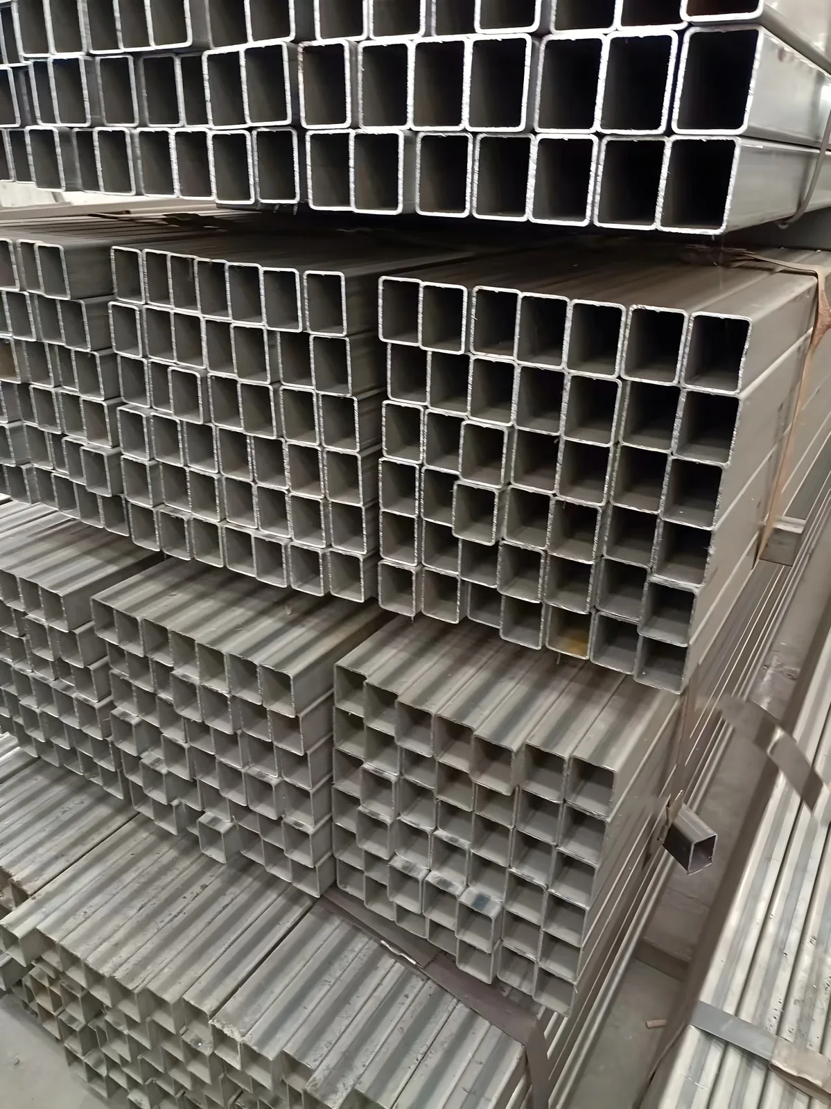 Punched-face square tube stack, close-up view
